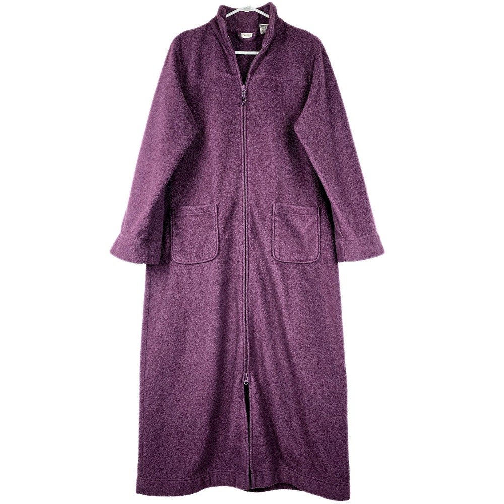 LL Bean Womens Purple Fleece Full Zip Long Robe Mock Neck M-Reg 264982